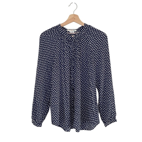 Boden Tops - Boden Long Sleeve Button Front Printed Blouse Navy 6